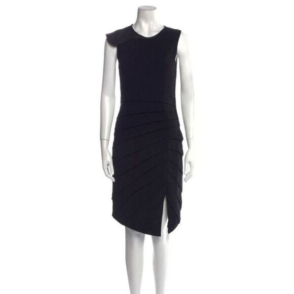 Rag & Bone Crew Neck Midi  Sheath Dress Leather detailing size 4 - Picture 2 of 11